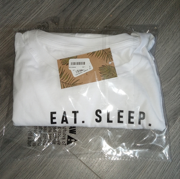 [Day Break] Eat Sleep Gym Repeat White Cropped Tee, New With Tags - Picture 2 of 4